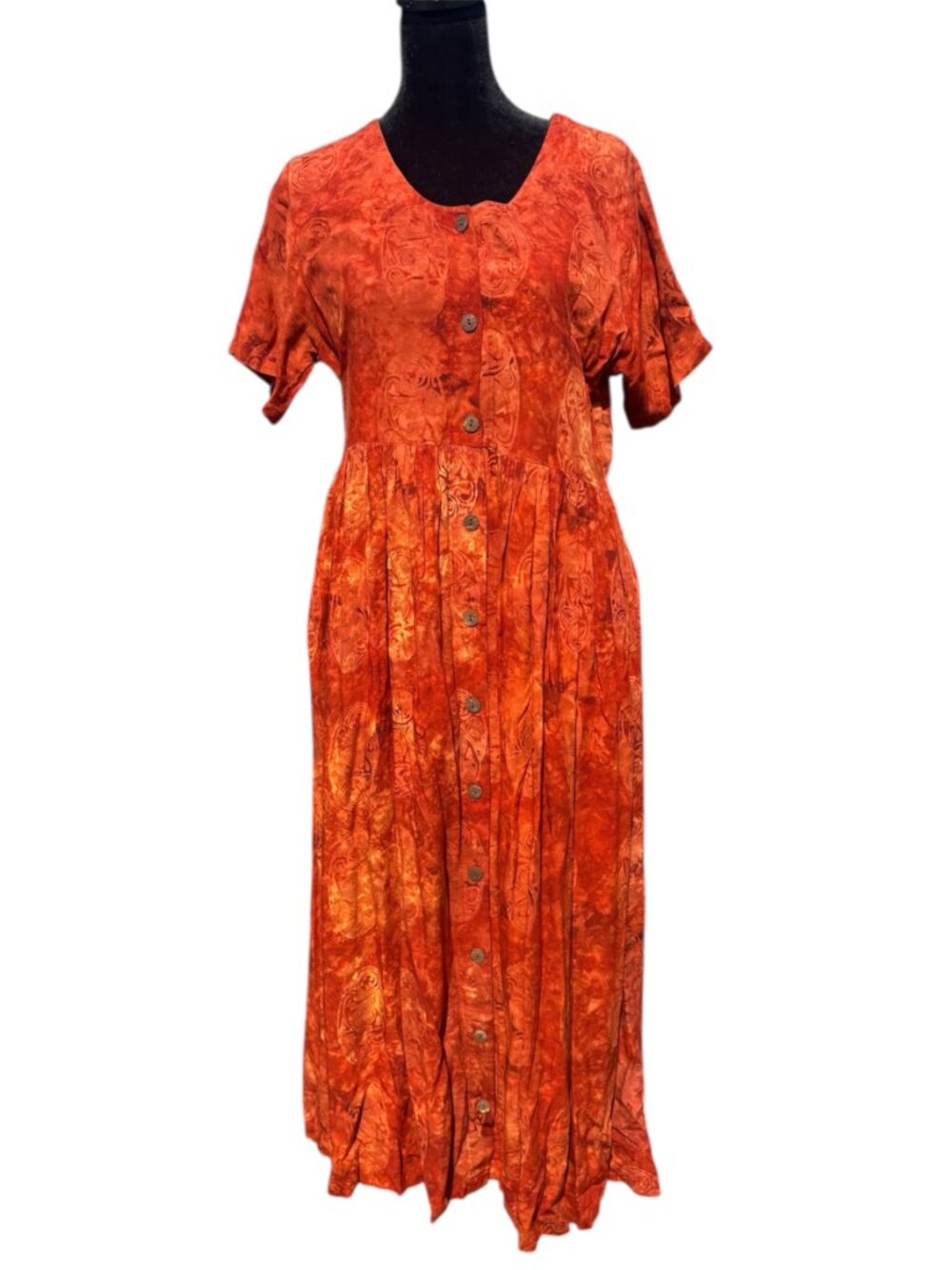 Vintage 90's button front‎ tie back artsy pleated midi dress size S tie dye